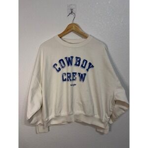 Wrangler Cowboy Crew Graphic Sweatshirt Cream Blue WesternPullover Womens Medium